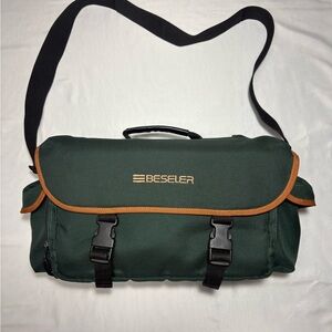 Beseler Green and Tan Camera Bag Multiple Pockets and Compartments